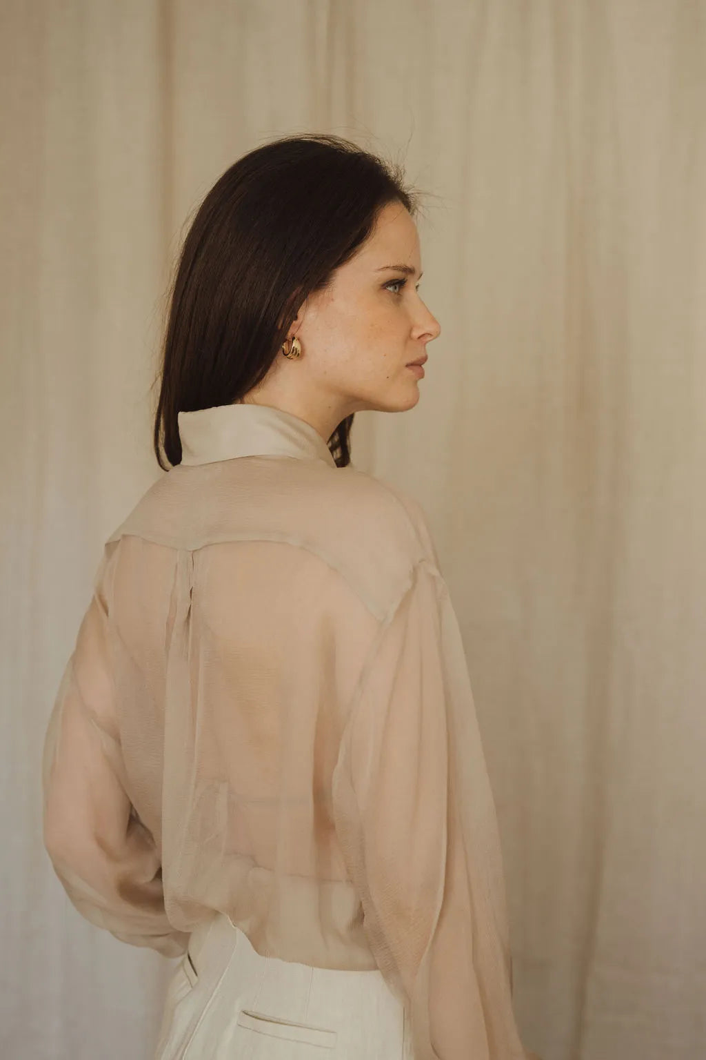 Chemise en Soie pour Femme Beige - Main Image