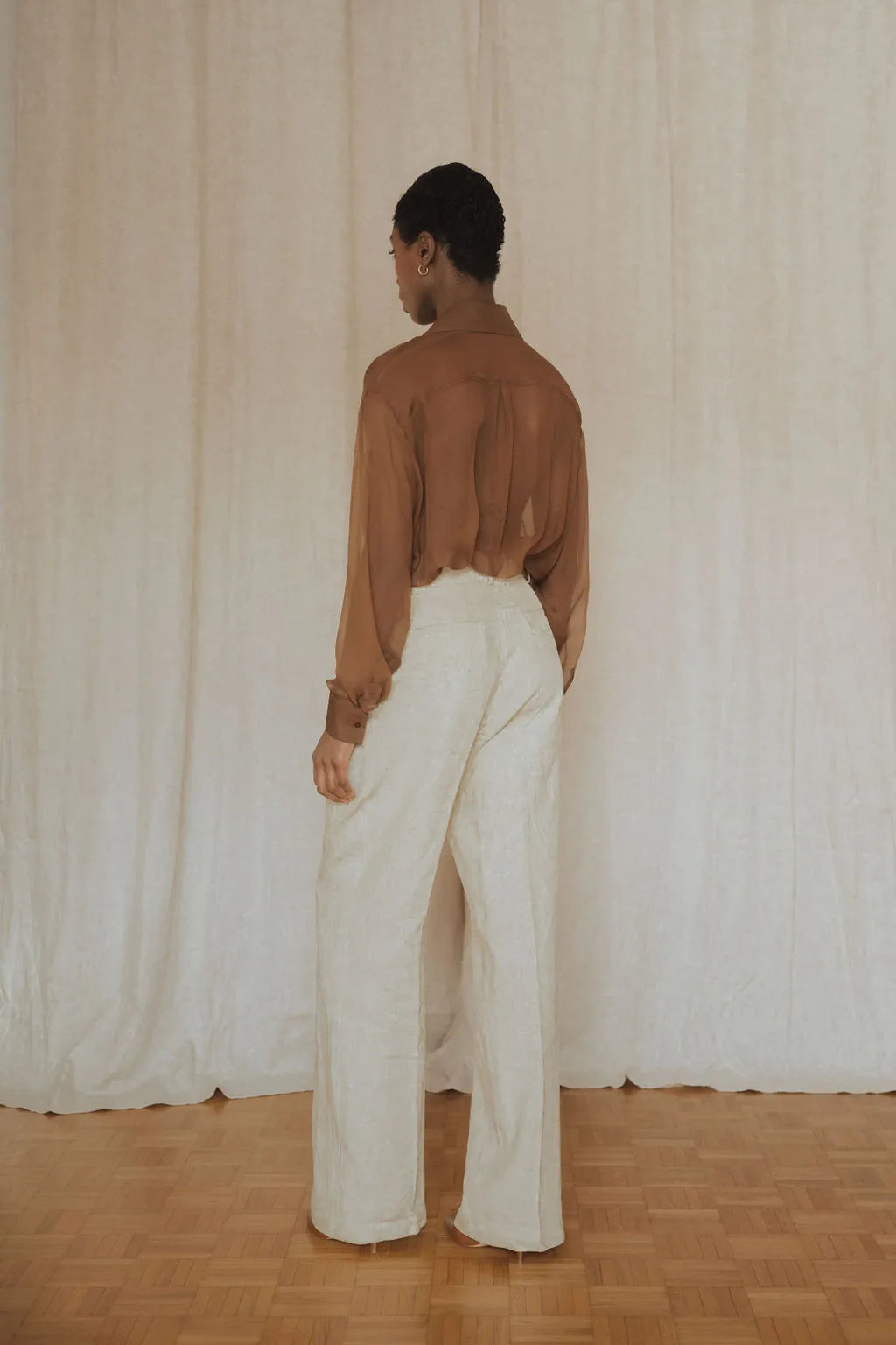 pantalon en lin pour femme beige