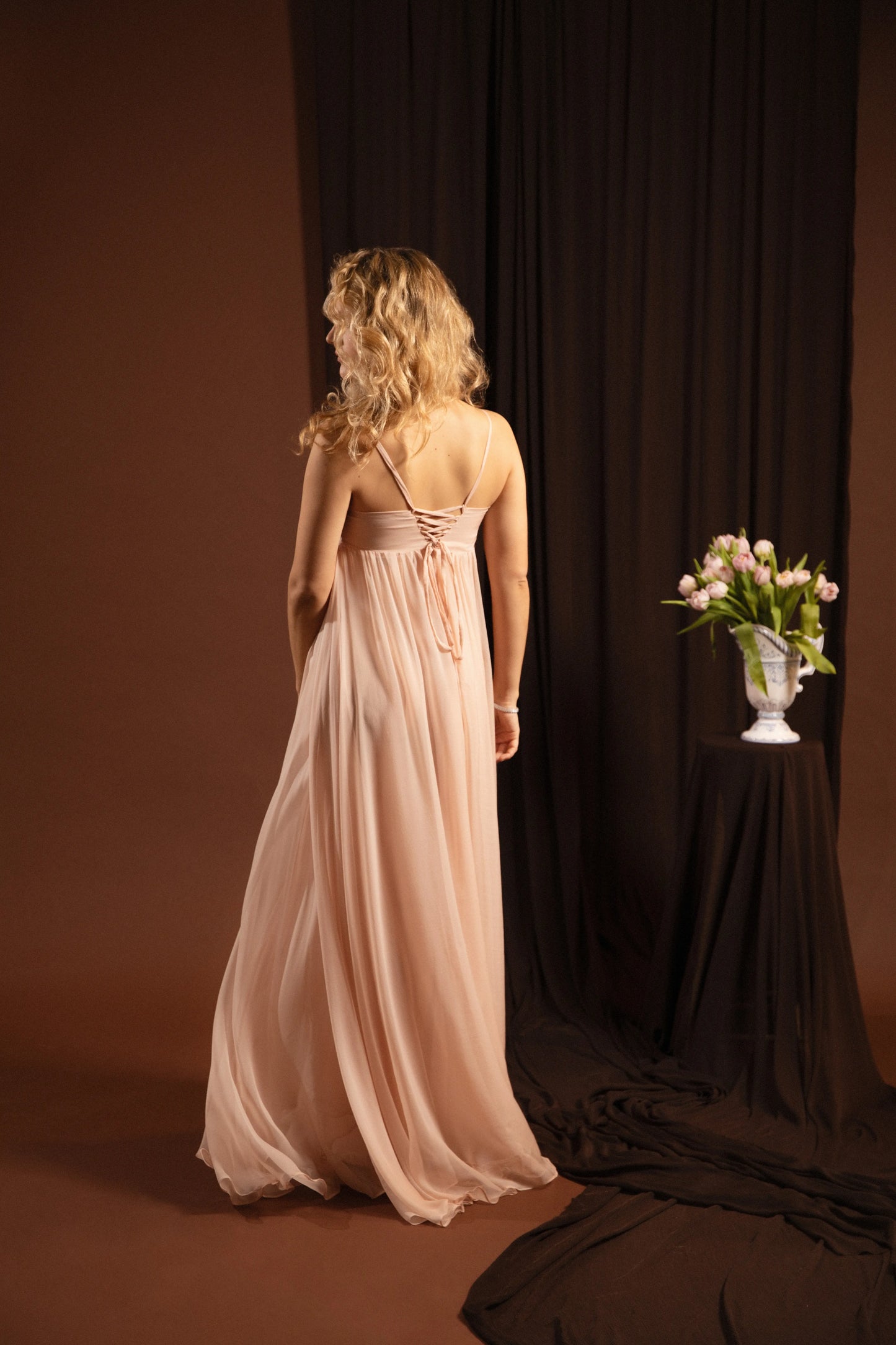 robe en mousseline longue rose chic ete