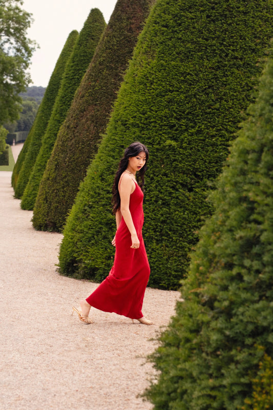 robe longue en soie bordeaux