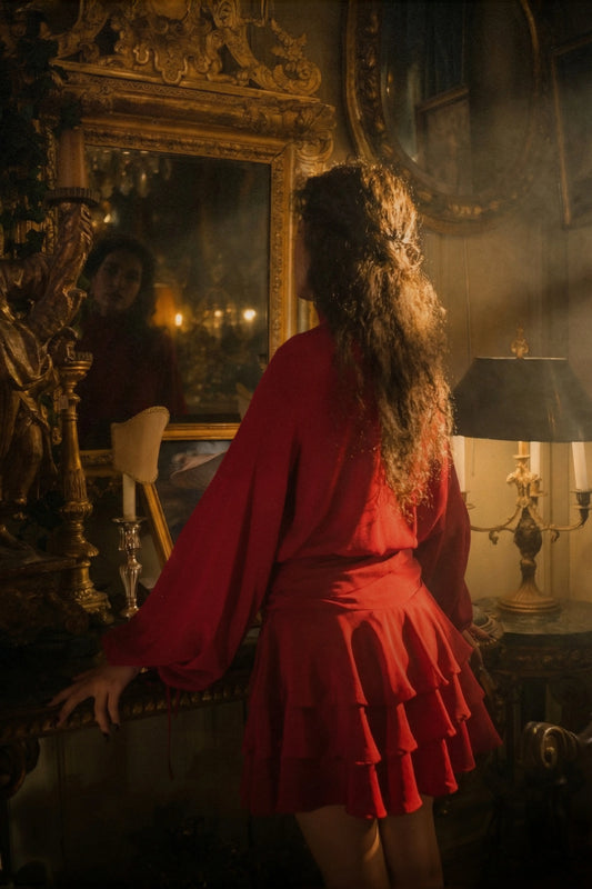 jupe courte en soie bordeaux