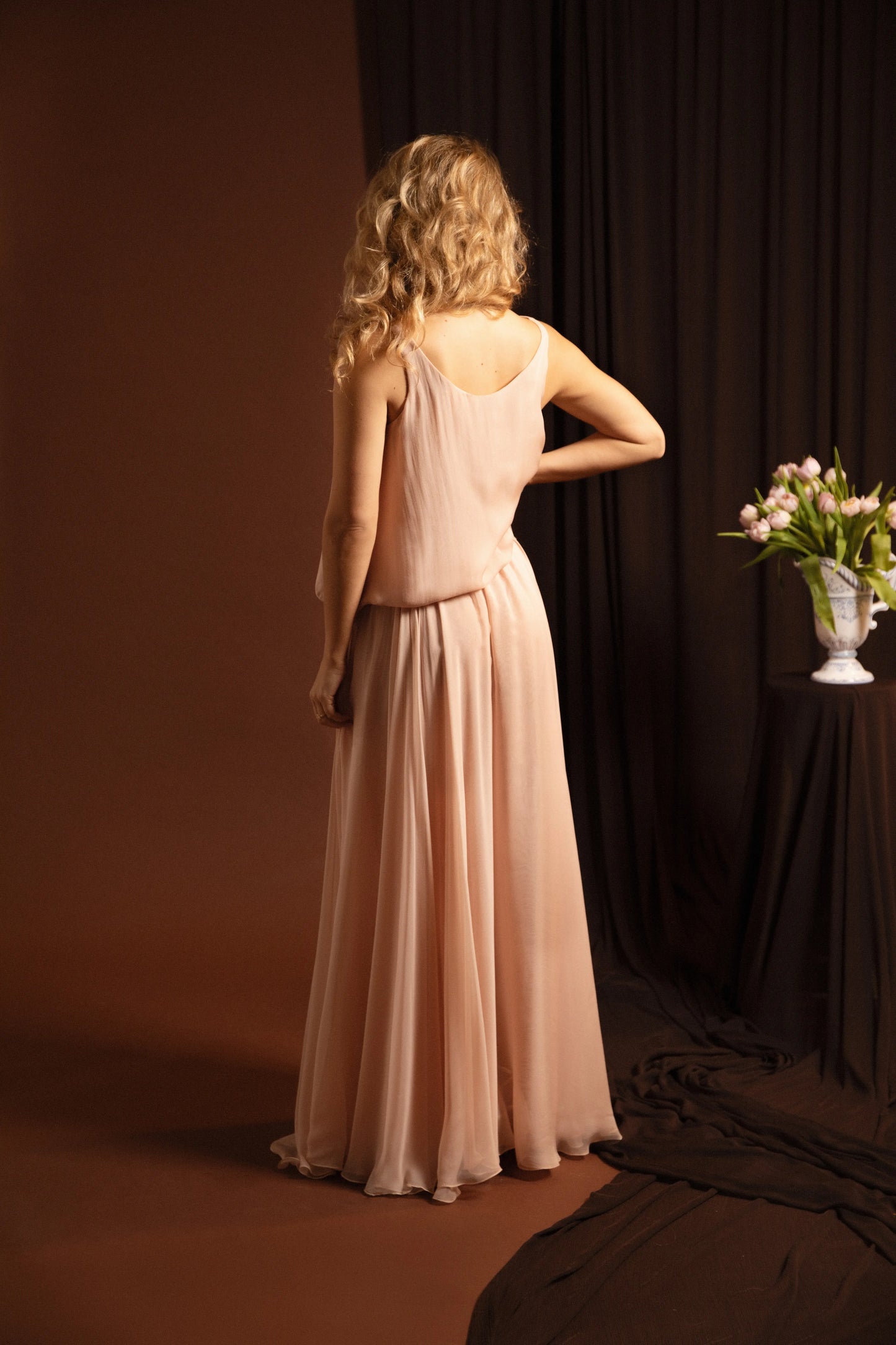 jupe en mousseline de soie rose chic