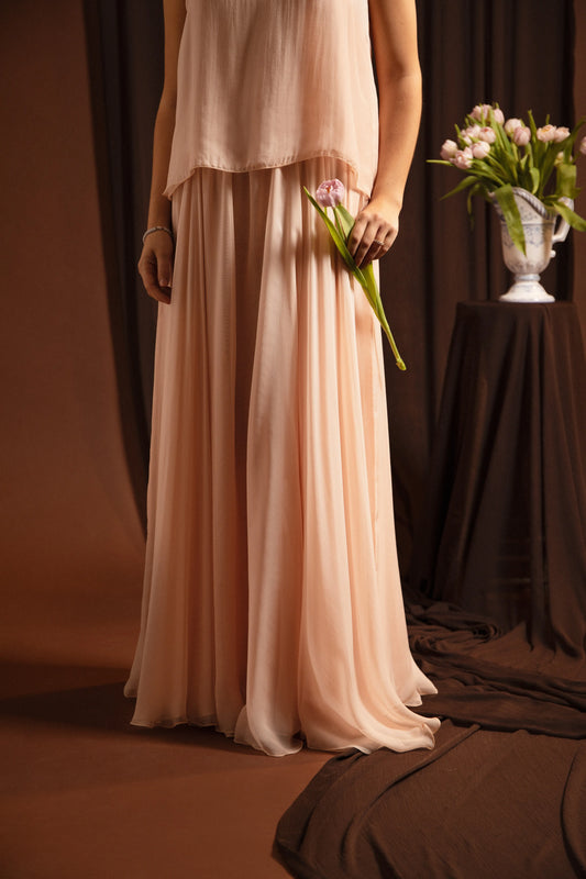 jupe en mousseline de soie rose