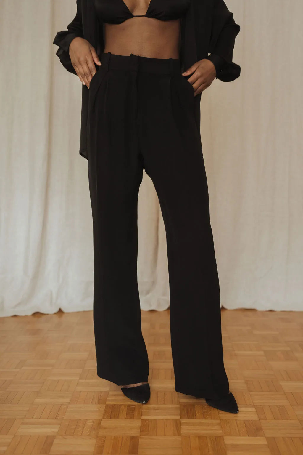 pantalon femme taille haute noir