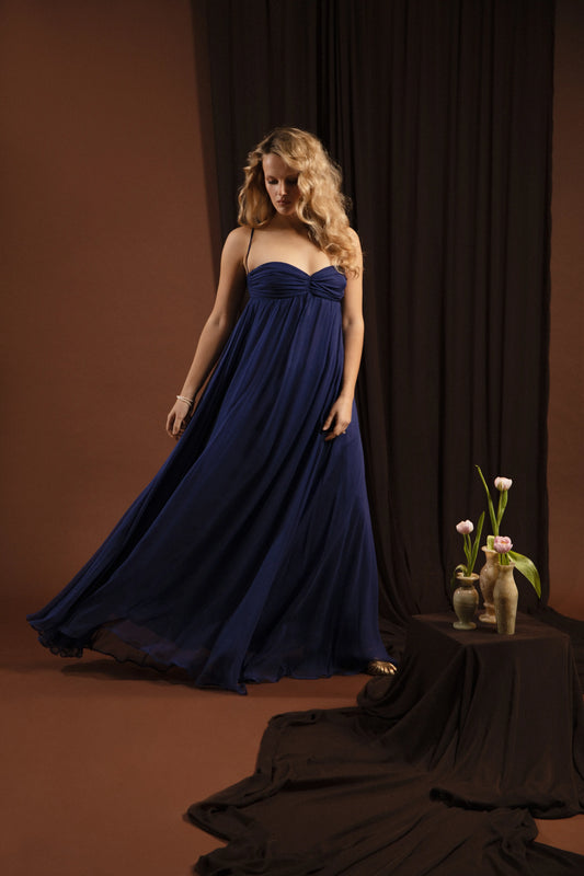 robe en mousseline bleue longue
