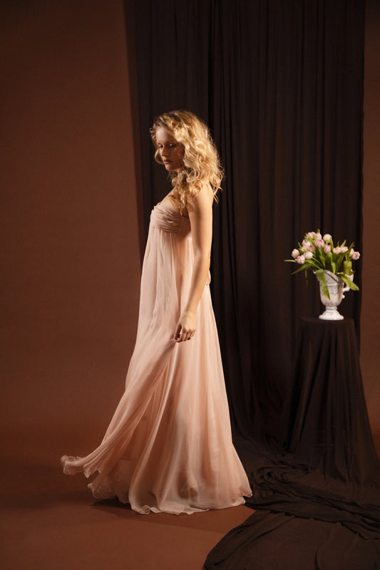 robe en mousseline longue rose chic