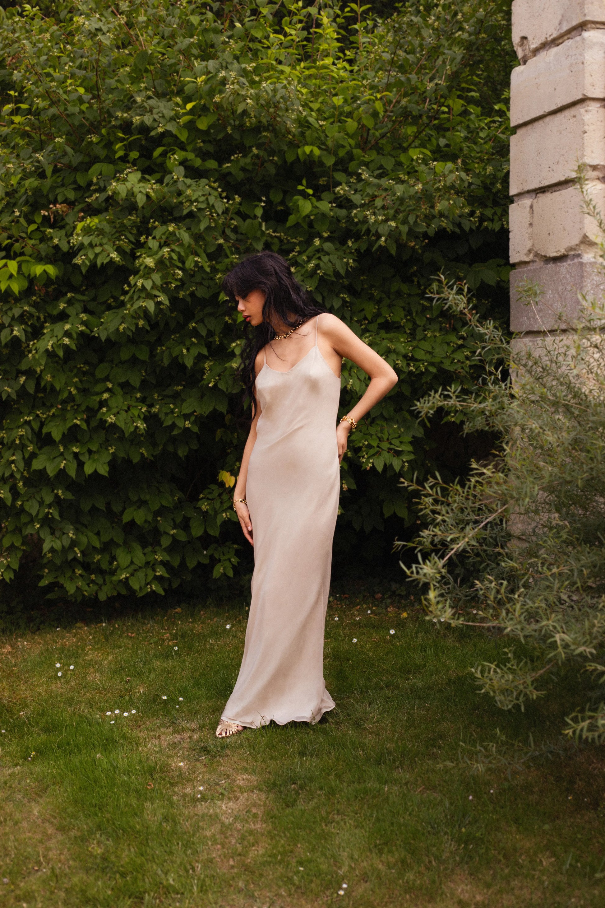 Robe Longue Beige en Soie